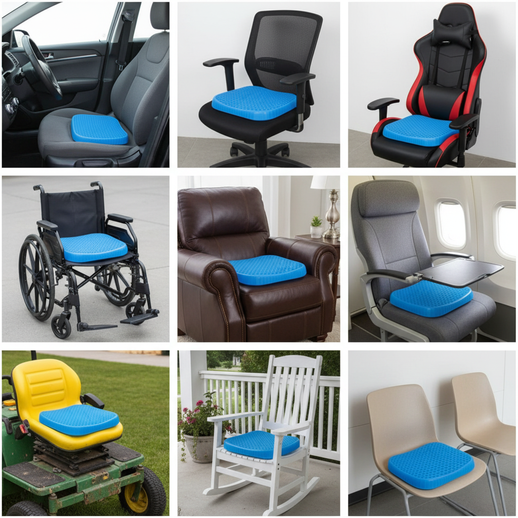 CoolGel+ Honeycomb Gel Seat Cushion with Lumbar Support – Non-Slip Mesh Cover (42×36×4 cm) for Office Chair, Car & Wheelchair