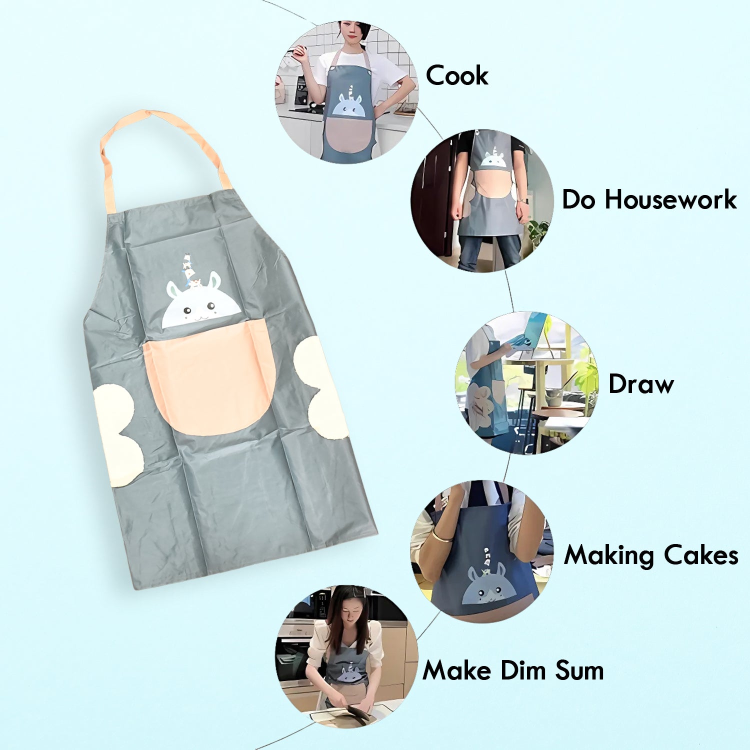 Cute Cartoon Animal Design Kitchen Apron (1 Pc)