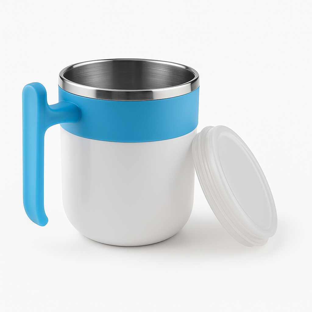 Double-Wall Stainless-Steel Coffee & Tea Mug 300 ml – Vacuum-Insulated, Spill-Proof Silicone Lid, Easy-Grip Handle, BPA-Free, Hot & Cold