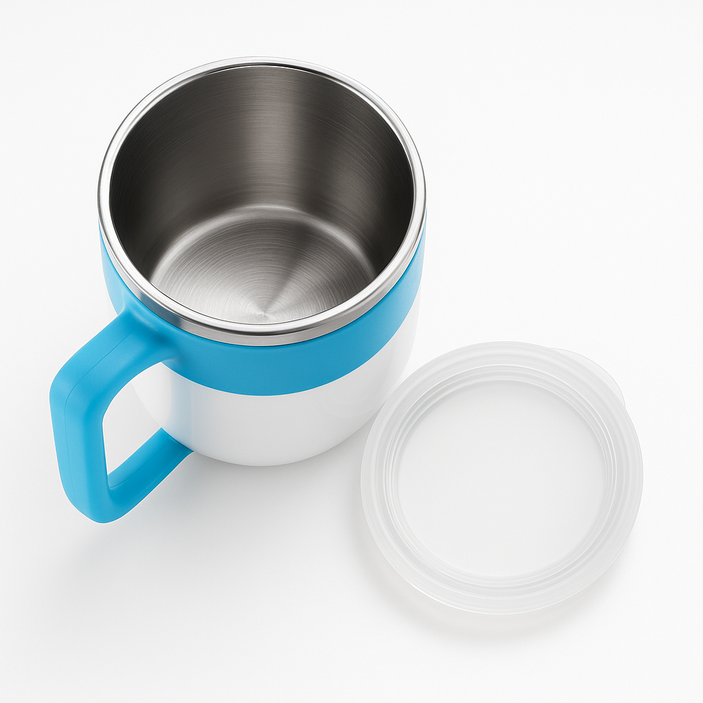 Double-Wall Stainless-Steel Coffee & Tea Mug 300 ml – Vacuum-Insulated, Spill-Proof Silicone Lid, Easy-Grip Handle, BPA-Free, Hot & Cold
