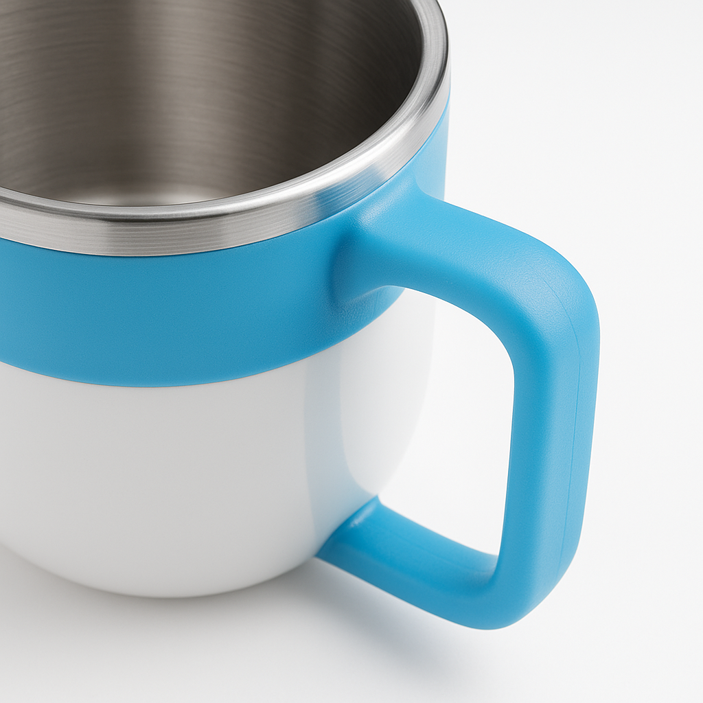 Double-Wall Stainless-Steel Coffee & Tea Mug 300 ml – Vacuum-Insulated, Spill-Proof Silicone Lid, Easy-Grip Handle, BPA-Free, Hot & Cold