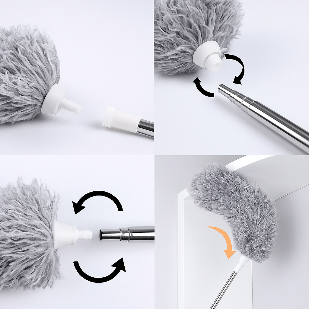 Microfiber Feather Duster — 100 in Extra-Long Telescopic Handle, Bendable Head for High Ceilings, Fans & Blinds