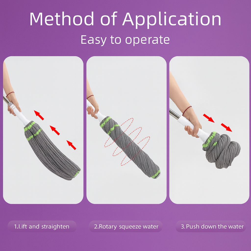 Squeeze Twist Mop | No Dirty Hands, Microfiber Head, Adjustable Steel Handle (1 Pc)