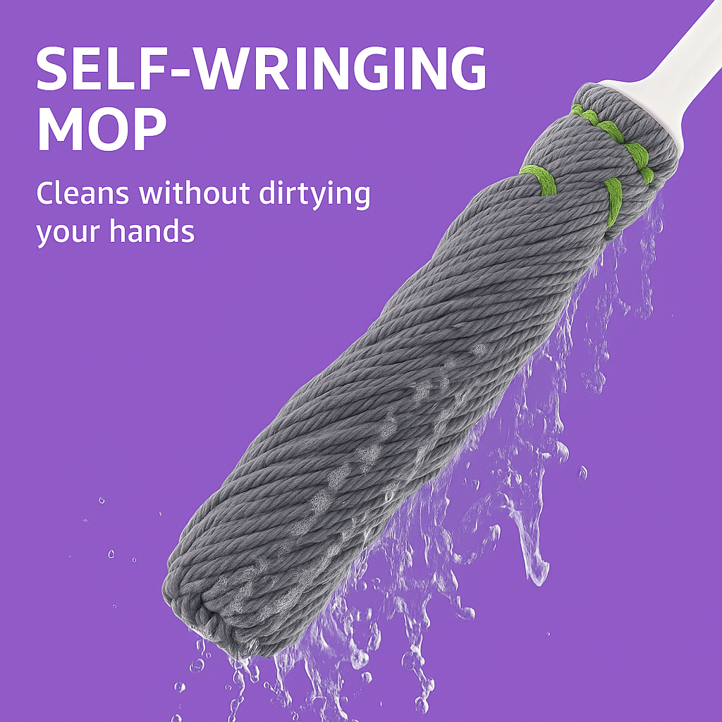 Squeeze Twist Mop | No Dirty Hands, Microfiber Head, Adjustable Steel Handle (1 Pc)