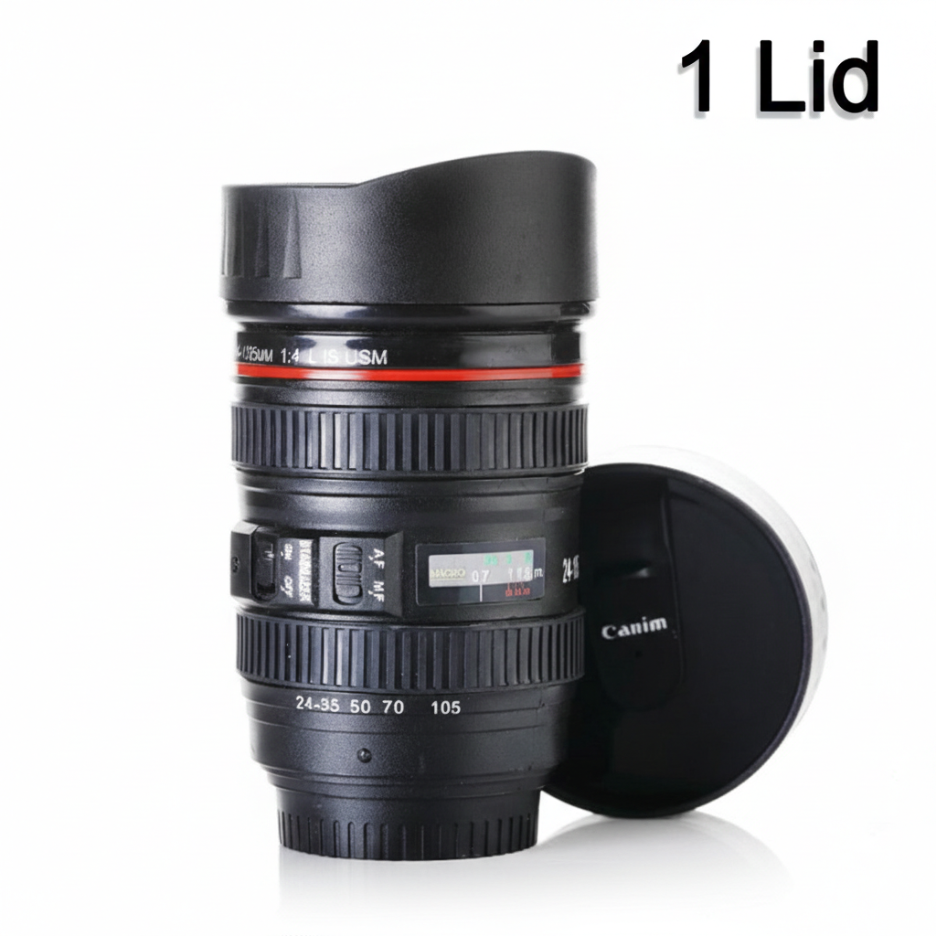 Camera Lens Shaped Coffee Mug Flask With Lid