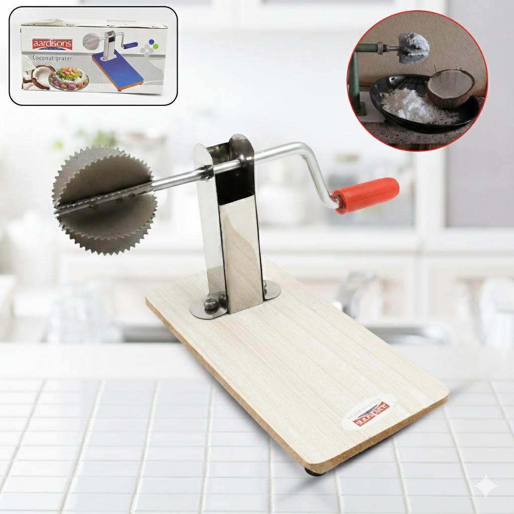 Stainless Steel Coconut Scraper With Wooden Base