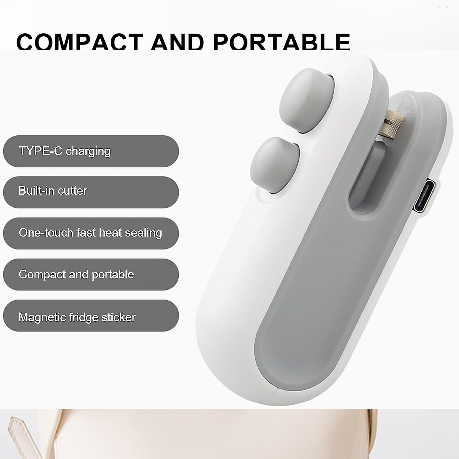 17865 Mini Bag Sealer 2 In 1 Seal  Cutter Heat Sealers Type-c Usb Charging Portable Bag Reseller Handle Food Sealer Sealing Machine For Food Storage Plastic Bags Snacks Keep Food Fresh